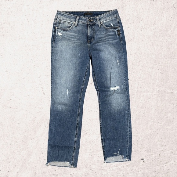 Silver Jeans Blue Ankle Cropped Distressed Denim - Picture 1 of 4